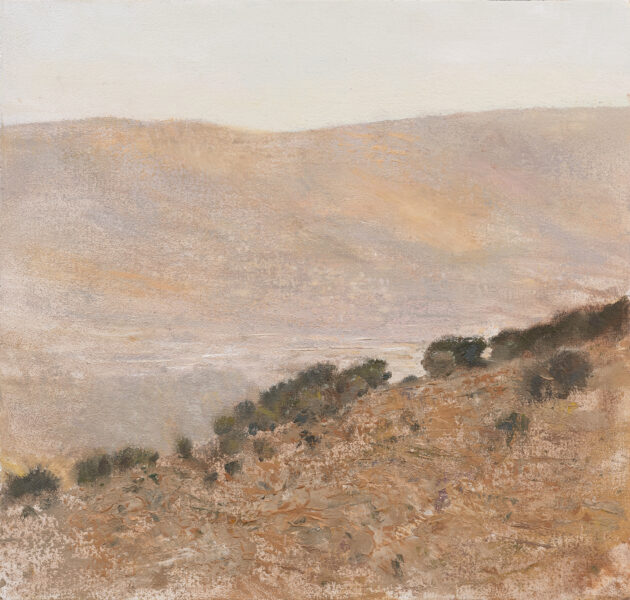 מדרון אלכסוני עם כתמי צבע חופשיים, הרים ואופק בהירים אחור