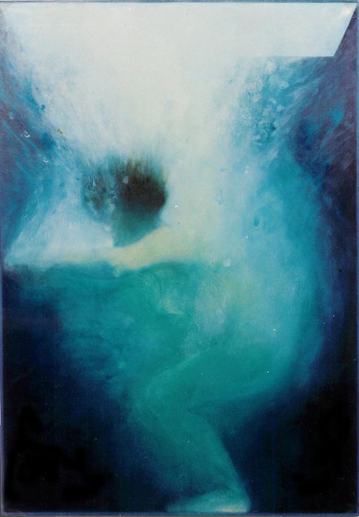 Ruth Kestenbaum Ben-Dov, Immersion 1, 1997, oil on canvas, 130 X 90 cm; image of woman immersing in ritual bath (mikve)