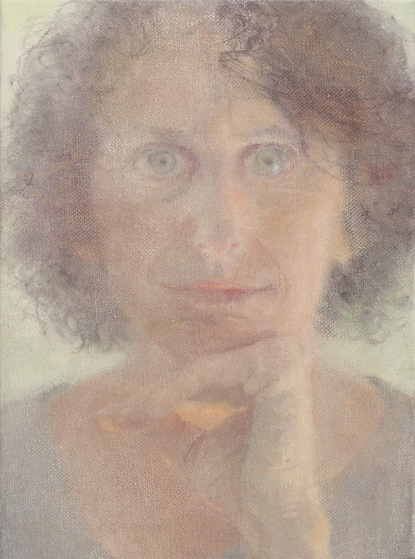 Self-Portrait of the open-eyed artist with light pastel colors
